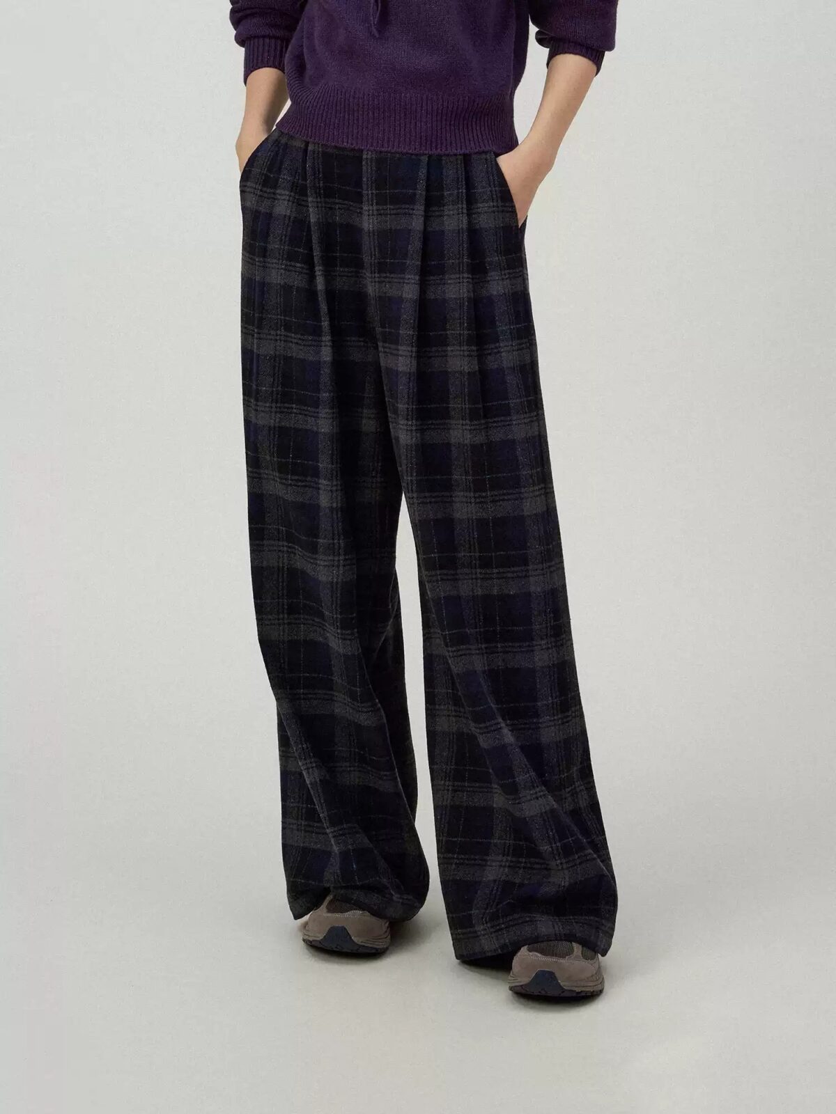 Wool Blend Plaid High-Waisted Slimming Wide-Leg Pants - Image 5